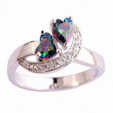 Hequ Cincin Kawin Fashion Perhiasan Jantung Memotong Rainbow & Putih Berlian Imitasi Cincin Perak Ukuran 6 7 8 9 Muti Warna-8
