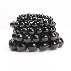 Nya Mia 14mm Handmade DIY Buddha Manik-manik Gelang untuk Wanita Imitasi Buatan Obsidian Crystal Jewelry Charm Bracelet (Hitam) -Intl
