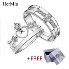 Nya Mia Perhiasan 925 Silver Couple Rings dengan Adjustable Ring Ukuran (Free Gift Box)-Intl