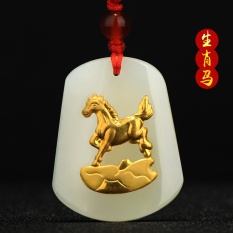 Hetian Jade Hijau Jade Jade Pendant Pendant Cincin Peace Jade Liontin Giok Buckle-pria dan Wanita Kuda -Intl