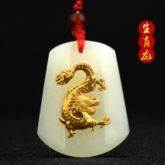 Hetian Jade Hijau Jade Jade Pendant Pendant Cincin Peace Jade Liontin Giok Buckle-pria dan Wanita Loong -Intl