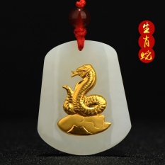 Hetian Jade Hijau Jade Jade Pendant Pendant Cincin Peace Jade Liontin Giok Buckle-pria dan Wanita Ular -Intl