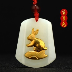 Hetian Jade Hijau Jade Jade Pendant Pendant Cincin Peace Jade Liontin Giok Buckle-pria dan Wanita Rabbit -Intl