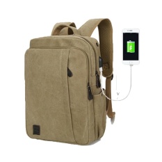 Kain Kanvas Berkualitas Tinggi USB Eksternal Jenis Pengisian Backpack Tas Sekolah Santai Bisnis Perjalanan-Internasional