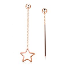 Tinggi Kualitas Rose Gold Star Titanium Panjang Berongga Bar Stud Earrings untuk Wanita Asimetri Earring Sederhana Fashion Perhiasan-Intl