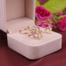 Kualitas Tinggi Menyimpan Baru 4 Pcs Fashion Baru Wanita Gadis Berlian Imitasi Daun Hati Daun Lingkaran Cincin Midi Set-Intl