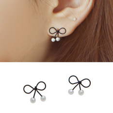 Hitam Busur Mutiara Kecil Anting Anting
