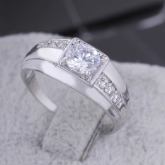 HKS Baru Putih Berlapis Emas Persegi Panjang Zamrud Asli Dipotong CZ Diamond Cincin Kawin 18mm