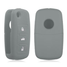 HKS Silikon Remote Kunci Fob Wadah Kulit Cover 3 Tombol Cocok untuk VW Kursi Skoda Grey