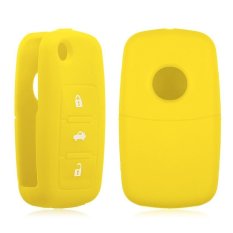HKS Silikon Remote Kunci Fob wadah Kulit Cover 3 Tombol Cocok Untuk VW Kursi Skoda Kuning