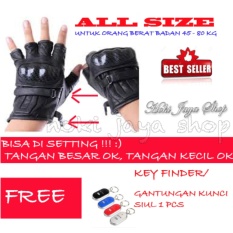 HOKI COD - Sarung Tangan Motor Kulit Half + Batok Protektor - Bahan Premium Kulit FREE Key Finder - Gantungan Kunci Siul - 1 Pcs
