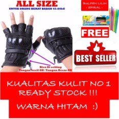 HOKI COD - Sarung Tangan Motor Kulit Half + Batok Protektor - Bahan Premium Kulit Garut + Gratis Pulpen Lilin Unik Serbaguna Hitam Pekat - 1 Pcs