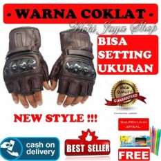HOKI COD - Sarung Tangan Motor Kulit Half + Batok Protektor - Bahan Premium Kulit Mantap + Gratis Pulpen Lilin Unik Serbaguna Hitam Pekat - 1 Pcs