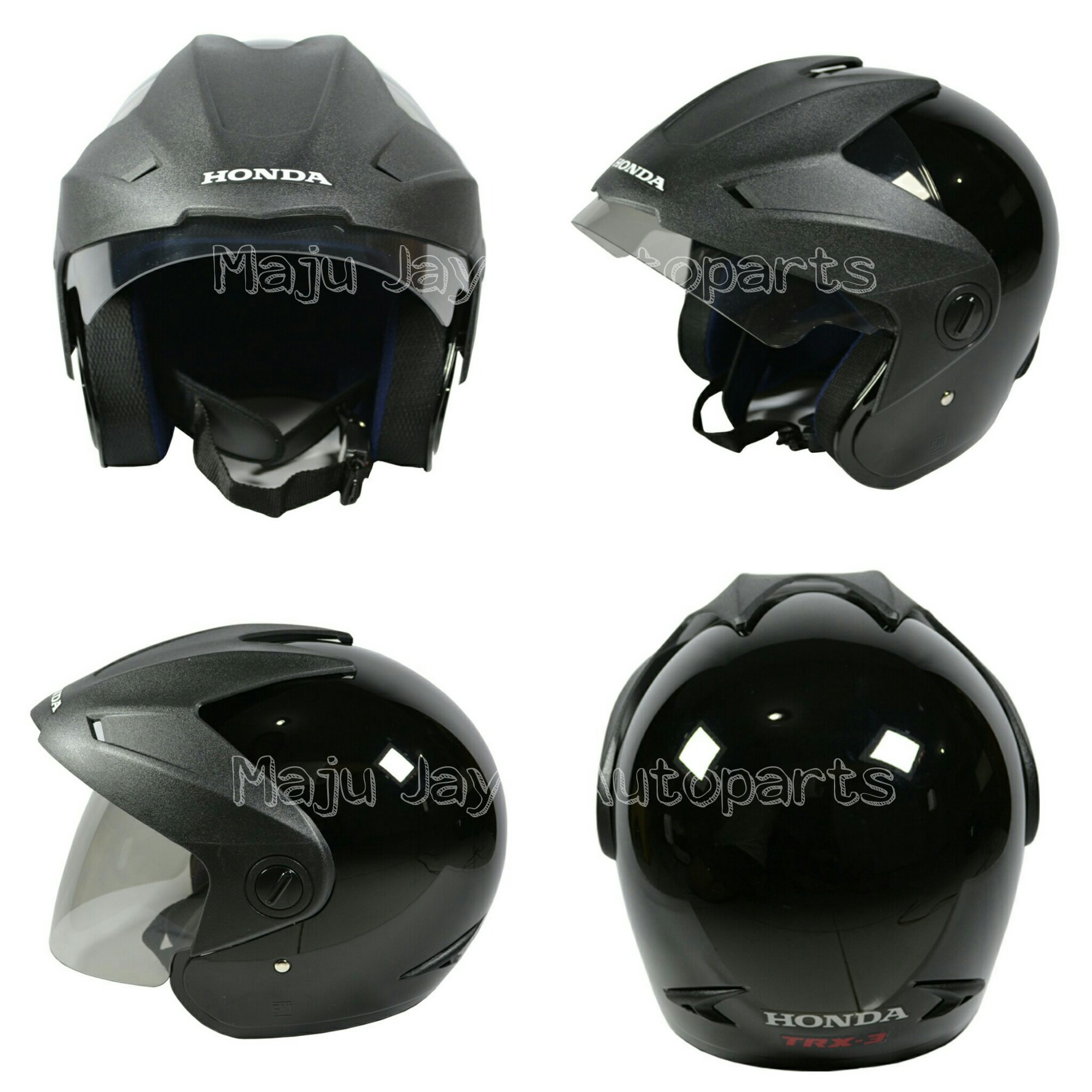 Honda Helm Half Face TRX-3 (Black Glossy) - Helm Half Face