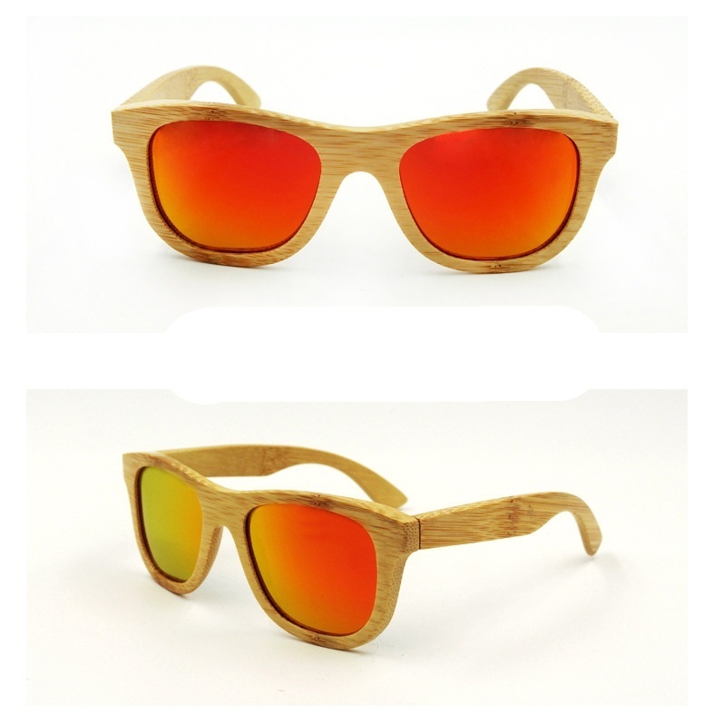 Panas Merek Desain Kacamata Kayu Bambu Unisex Sun Glass Di Kotak Bambu untuk Hadiah Natal (Orange Coating Lensa)-Intl