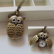Hot Fashion Unisex Vintage Slide Owl Pendant Kalung Panjang Jam Saku-Internasional