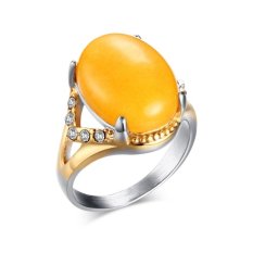 Jual Hot Fashion Stainless Steel Artificial Gemstone Empat Kuku Kuning/Coklat Berlian Imitasi Siswa Perhiasan-Intl