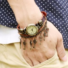 Hot Jual Fashion Pria Gaya Etnik Retro Kulit Watches (W01381)-Intl