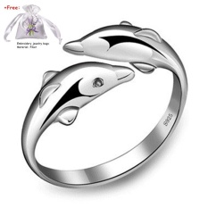 Jual Panas Happy Ganda Lumba-lumba Cinta Cincin Pernikahan Baru Perak Platedfinger Lingkaran-Internasional