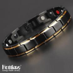 Hottime 4 in 1 Magnetic New Fashion Pecinta Perhiasan Steel Emas Hitam Titanium Gelang Untuk Wanita Dan Pria Tidak Pernah Pudar 10089 Berkualitas terbaik.