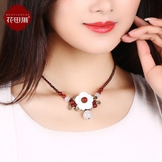 Hua Tian Cuo Agate Kalung Wanita Pendek Aksesoris Rantai Klavikula Retro Gaya Rakyat Kalung Perhiasan Di Bohemia Cover Bekas Luka -Intl