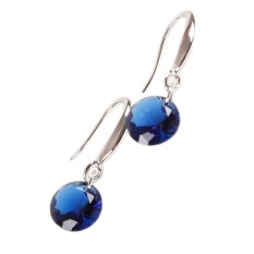 Huade Hot Sale Jewelry Air Bentuk Kristal Bulat Inlay Berlapis Perak Anting Stud untuk Wanita Perhiasan Biru Laut-Internasional