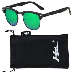 HZ Seri StratMaster-Premium Polarized Sunglasses Dibuat dengan Polikarbonat Bermutu Tinggi Oleh Hornz-Metal Grey Frame-Emerald Lensa Cermin Hijau-Intl