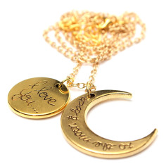 I Love Anda Ke Bulan dan Kembali Liontin Kalung Hadiah Hari Ibu Emas