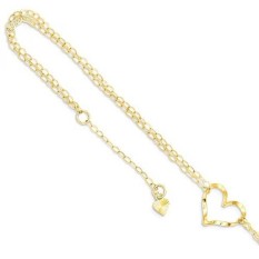 Es Karat 14 K Kuning Gold Ganda Helai Jantung 9 10 Dapat Disesuaikan Rantai Plus Extender Ukuran Gelang Kaki Pergelangan Kaki Gelang Pantai runcing Perhiasan Hadiah Hari Valentine Set untuk Wanita Hati-Internasional