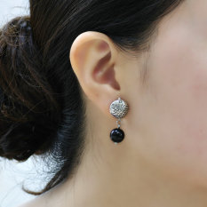 Ikan Setiap Tahun 398b Retro Asli Alami Hitam Batu Akik Bibit Anting-Anting Perak