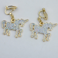 Imut Unicorn Cahaya Fluoresensi Bedak Gadis Anting-Anting Anting Jepit Tanpa Tindik