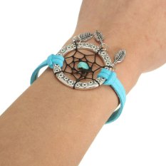 Gelang India Dream Catcher Campuran Bulu Liontin Batu Alam Biru-Internasional