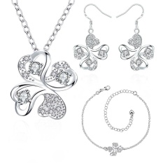 Perhiasan India Online Zircon Women Pesta Trendi Anting Kalung Anklet Tembaga Bridal Perhiasan Set Emas Disepuh Tanaman-Intl