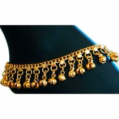 Tradisional India Perut Menari Ghungroo Kuningan Gelang Kaki dengan Jingling Bells Gold Kencang-Internasional