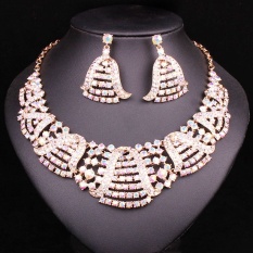 India Pernikahan Kalung & Anting-Anting Set Crystal Bridal Perhiasan Set untuk Brides Bridesmaid Pesta Kostum Aksesoris Grosir-Intl