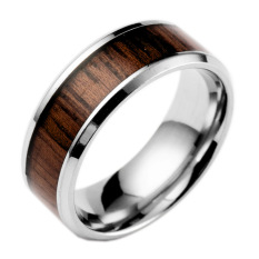 Inlaid Kayu Jati Titanium Steel Pernikahan Cincin