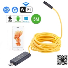 iooiopo 5 Meters 6Led / 1600 * 1200 Resolution Waterproof Ultra-high-definition Wifi Mobile Phone Endoscope Pipeline Vehicle Maintenance Detection Equipment(Yellow) - intl