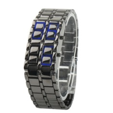 Iron Samurai-Terinspirasi Jepang Biru LED Watch (Perak Gray)