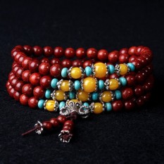 Merah Sepuluh Ribu Sumber Ortodoks India Tua untuk Mengantisipasi Daun Kecil dari Kayu Cendana Merah Tasbih Budha 108 Menambahkan Lebah Kuning Gelang Tasbih Budha Tangan Tali-Internasional