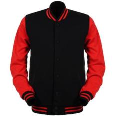 Jaket / Sweater Baseball Varsity Basic Polos - Hitam - Merah