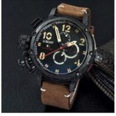 Jam otomatis U-boat chronograph tanggal kulit elit