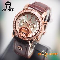 Jam Tangan_Aigner Tali Kulit - Jam Tangan Wanita - Modis Dan Fashionable - Tanggal Aktif - Chrono Off - Casing Full Diamond Swarosky