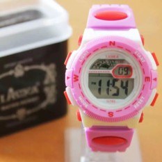 JAM TANGAN ANAK PEREMPUAN/REMAJA/ABG WATER RESIST/BISA UNTUK BERENANG PINK WHITE QUARTZ DIGITAL TALI KARET ORIGINAL MODEL TERBARU