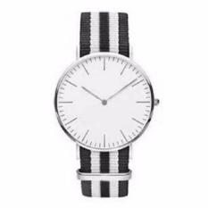 Jam Tangan Fashion Strap Garis Berwarna Kanvas Wanita Elegant Casual Design K041 - Hitam Putih