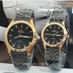 JAM TANGAN FASHION TRENDY TOKO GROSIR SWISS ARMY SPORT BLACK GOLD COUPLE /PASANGAN SA 6410 FITUR TANGGAL HARI AKTIF FULL STAINLESS RANTAI TERBARU