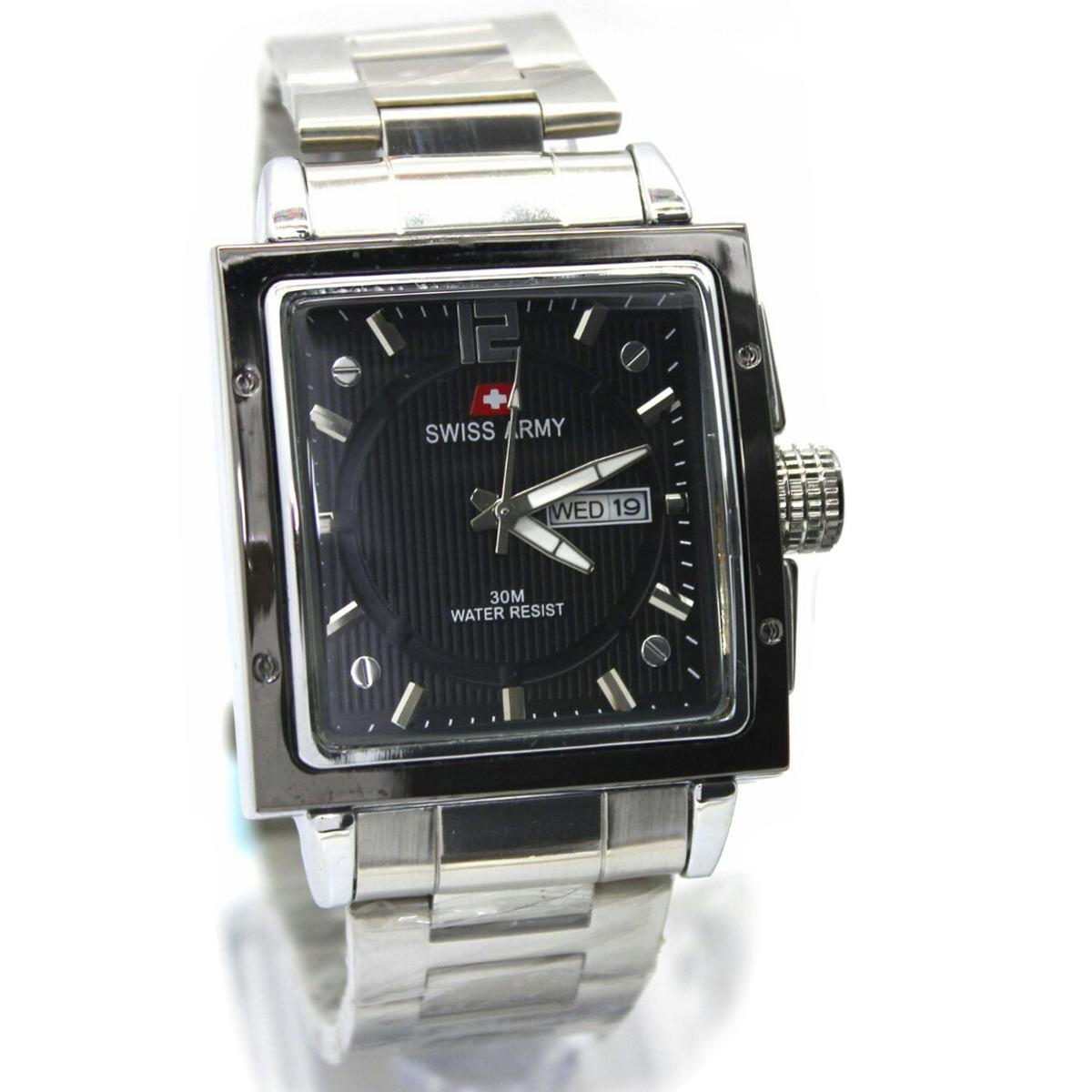 Jam tangan formal pria-swiss army-stainless steel-analog-tanggal hari