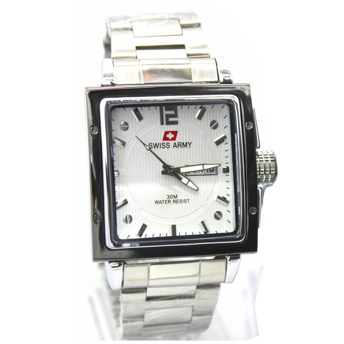 Jam tangan formal pria-swiss army-stainless steel-analog-tanggal hari