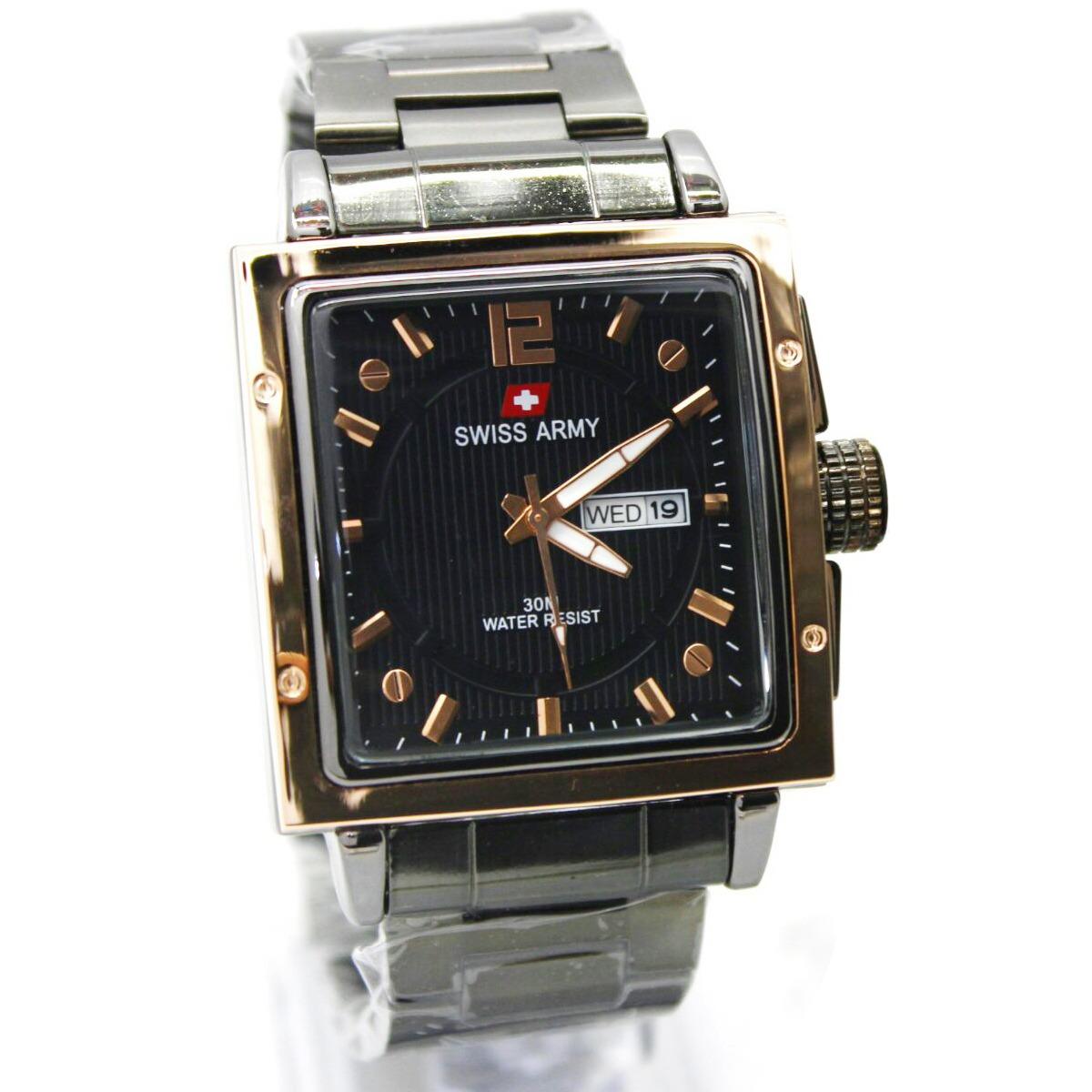 Jam tangan formal pria-swiss army-stainless steel-analog-tanggal hari