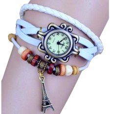 Jam Tangan Gelang Wanita Leather Strap Leaf Style Women Watc - Putih