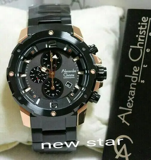 BIG PROMO JAM TANGAN PRIA ALEXANDER CHRISTIE AC 6410 BLACK ROSE GOLD ORIGINAL
